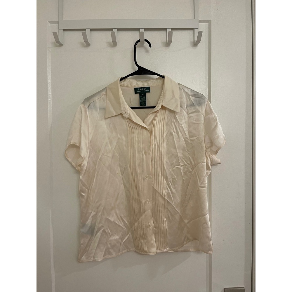 Vintage Silk Pearl Ralph Lauren Blouse Summer Old Money Preppy Coastal‎